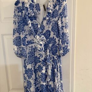 Blue and White Floral Wrap Dress